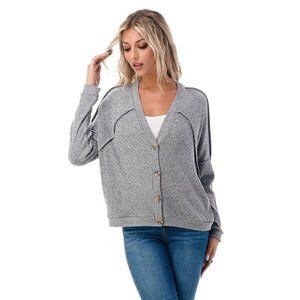 COZY Grey Semi Ribbed Knit Cardigan